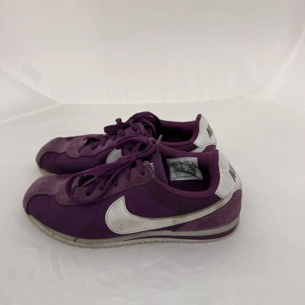 Nike Cortez Leather Low Top Sneakers Purple/Silver Kids US 2 IF1615-500